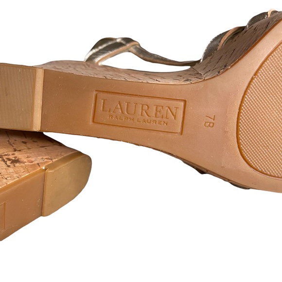 Lauren Ralph Lauren Women's Quaylin Wedge Sandal Gold Silver Cork Heel Womens 7 - Picture 5 of 7